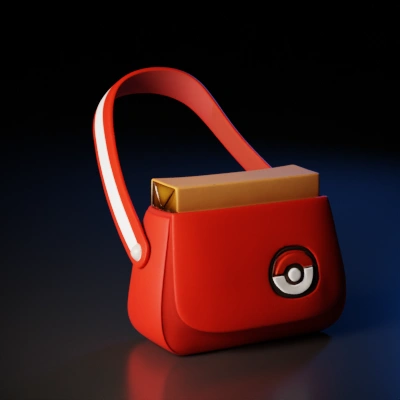 red Pokeball-themed handbag with a box inside.