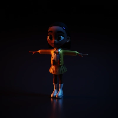 Young girl character, animated, school uniform fabric. two legs