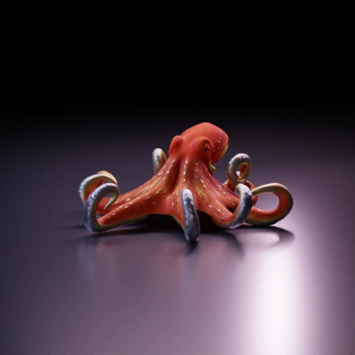 Colorful octopus with curled tentacles.