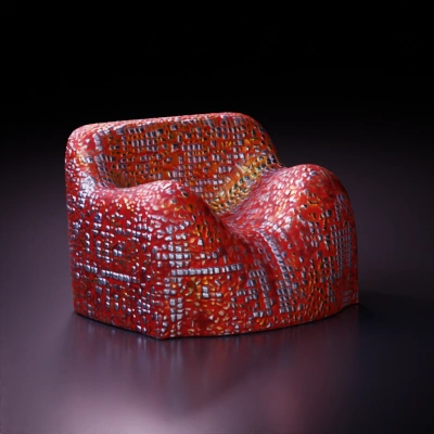 Sofa chair shaped stone decorated with mosaic.