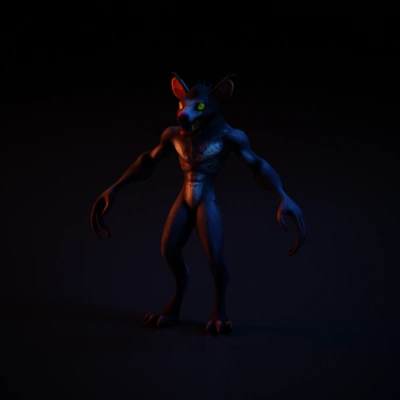 Werewolf creature, muscular build, fierce expression.
