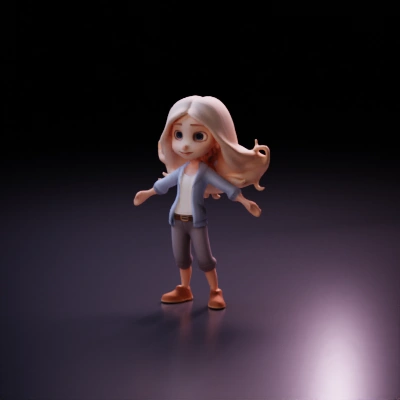 Animated girl with confident posture, casual outfit.