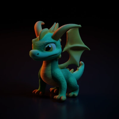 Cute dragon-like creature with large ears, Pokémon-style.