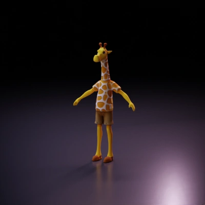 Human-like giraffe wearing shorts and shirt. t-pose