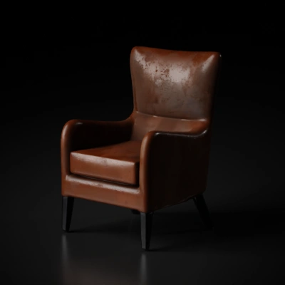 Comfortable armchair, leather upholstery, high backrest, brown leather.