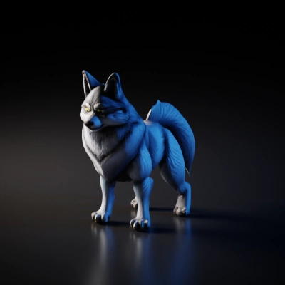 Mythical wolf, tall and strong, glowing eyes.