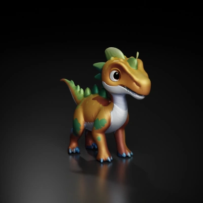 Cartoon dinosaur, cute and friendly, standing upright.