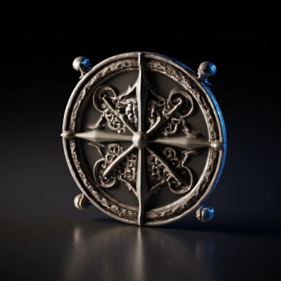 Ornate round shield with intricate design.