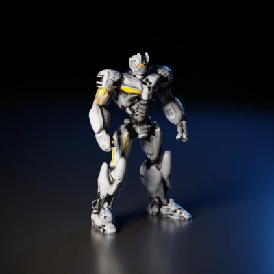 Robotic humanoid mech, futuristic armor.