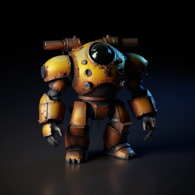 Futuristic armored exosuit.