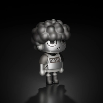 Character with curly hair, wearing a sleeveless shirt.