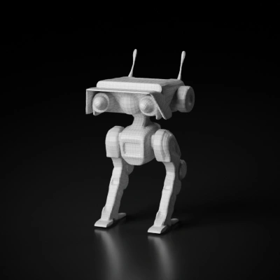 Bipedal, robotic droid, mechanical details, sensors, antennas.
