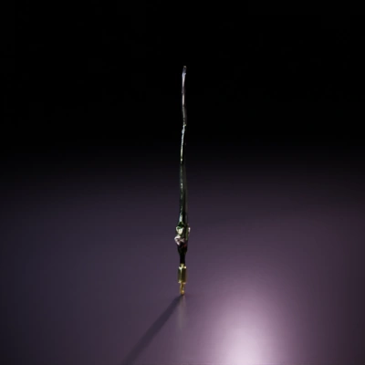 Long, thin, curved sword with intricate details, fantasy design.