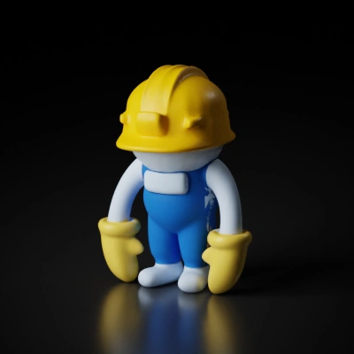 yellow helmet, yellow glowes, blue jumpsuit