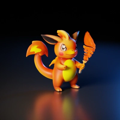 Fire-tailed cartoon creature holding a torch.
