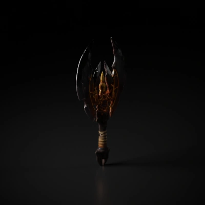 Double-bladed ornate battle axe, fantasy design.