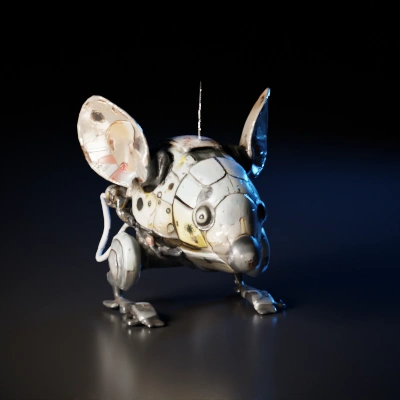 Steampunk robotic mouse, mechanical details, intricate elements.