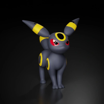 Creature with large pointed ears, red eyes, and tail rings.