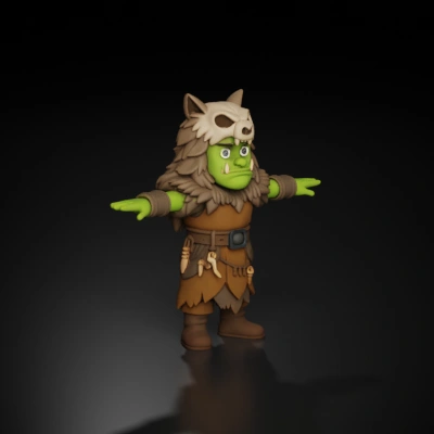 Green-skinned goblin character in wolf costume.