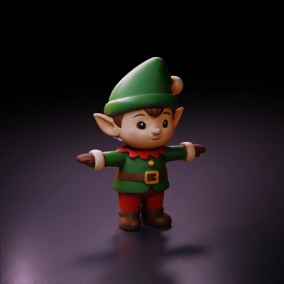 cartoon elf figure in festive costume.
