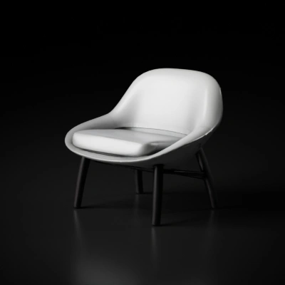Comfortable cushioned chair with curved backrest.