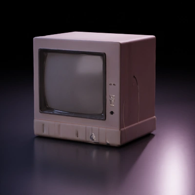 Old computer monitor, chunky design with buttons. Pastel pink.