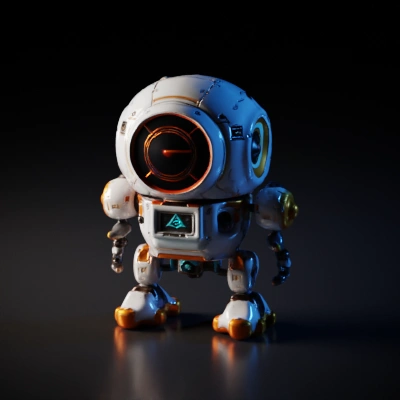 Compact futuristic robot, single eye camera, intricate design.