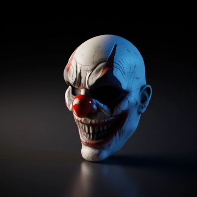 realistic clown flat mask. flat in the back, no hollow just a straight flat back of the model