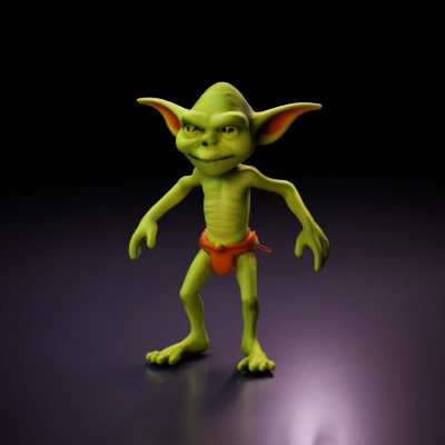 Goblin-like creature with mischievous grin and pointy ears.