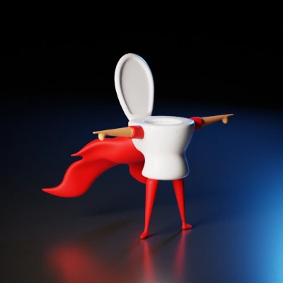 Toilet superhero character, comic style.