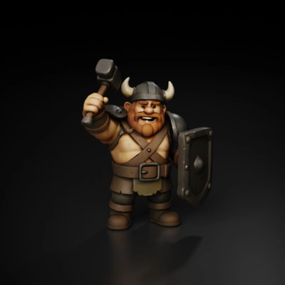 Viking warrior with hammer and shield.
