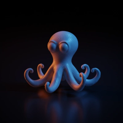 Cartoon octopus with large eyes.