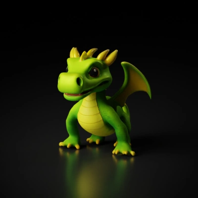 Cute cartoon dragon with smiling face.
