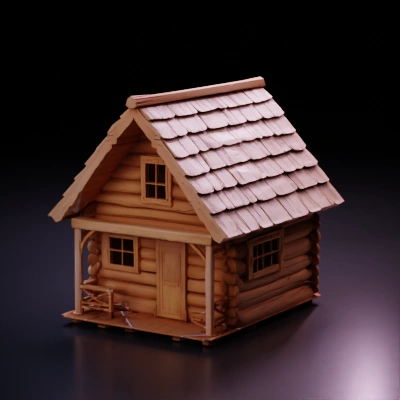 wooden log cabin model.