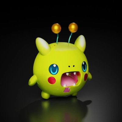 Alien cartoon monster, two antennae, big mouth.