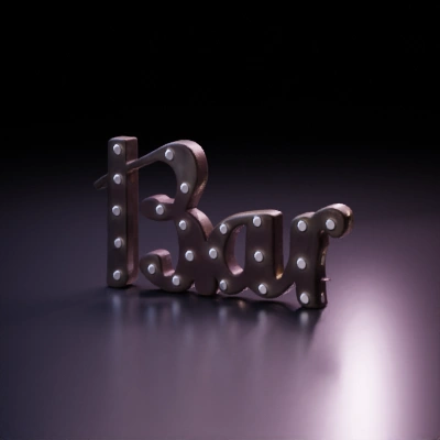 Textured bar sign, illuminated, vintage style.