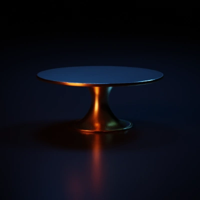 metallic gold Modern round table, sleek design.