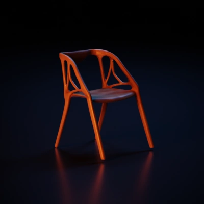 Sleek wooden chair with artistic skeletal design.