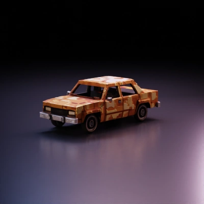 rustic vintage car covered in patchwork.