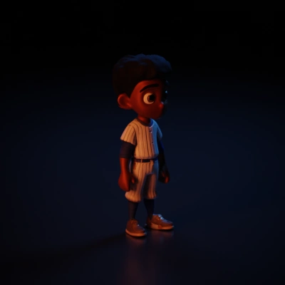 Cartoon baseball player with a friendly expression.