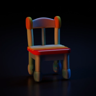 Small multicolored chair, rounded legs.