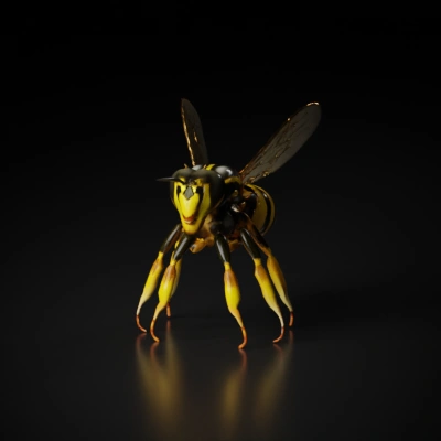 Hornet with translucent wings, detailed body.