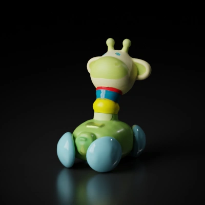 Giraffe-shaped toy, animal on wheels.