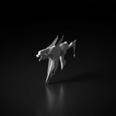 Futuristic gun with angular design. symmetric geometry, sharp edges, complex geometry, game-ready