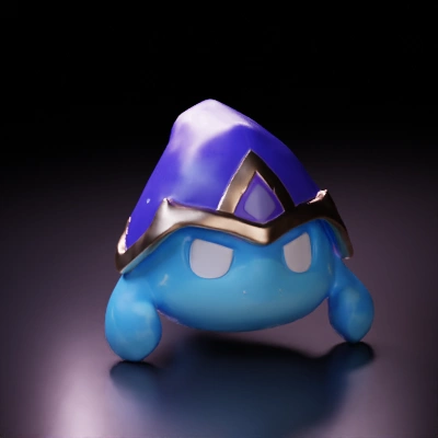 Slime-like creature with a pentagon headpiece.The hat on the head has a blue-purple gradient.Slime Ice Machine Material