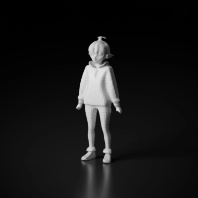 Animated character, casual attire, standing pose. symmetric geometry, character, sharp edges