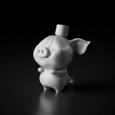 Cheerful pig character with top hat. symmetric geometry, smooth edges, character