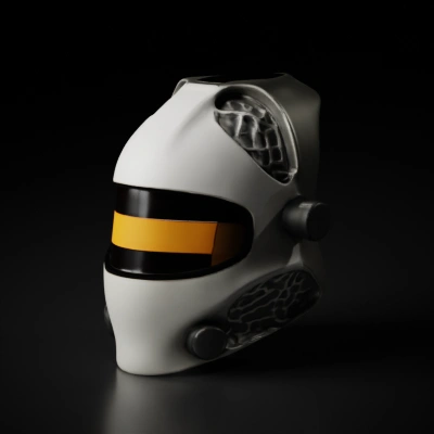 Futuristic helmet with visor and mesh design.