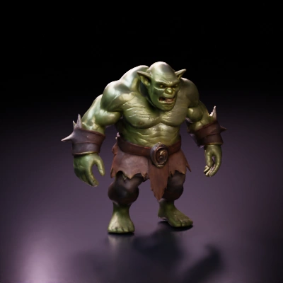 Muscular orc warrior, fierce expression, battle-ready stance.