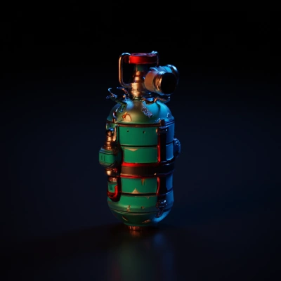 Futuristic sci-fi canister with detailed components.